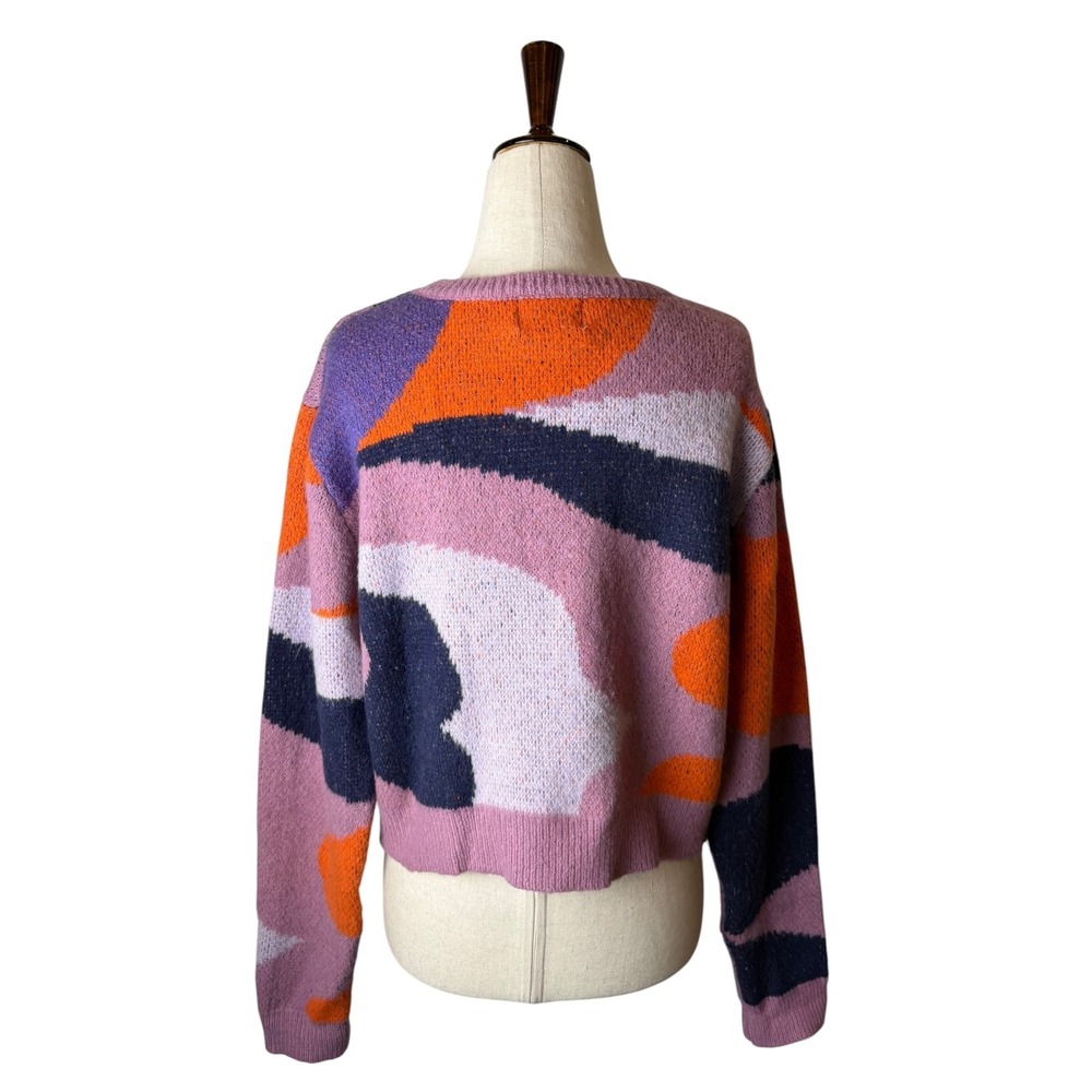 Ciebon Abstract Intarsia Knit Sweater Women Medium Purple Orange Artsy Y2K Bold - Picture 3 of 10